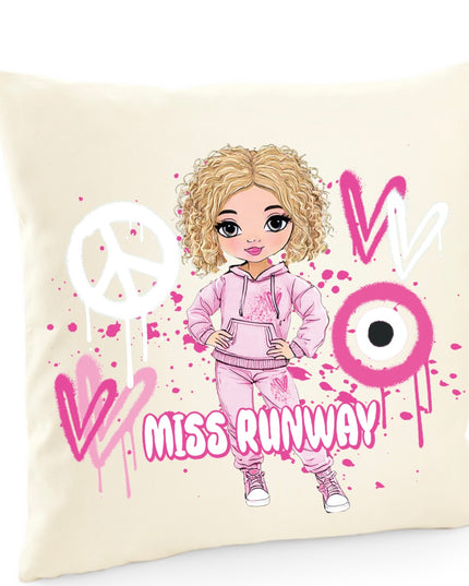 Miss Runway Doll Pink Heart Design Cushion