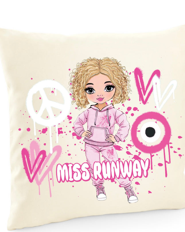 Miss Runway Doll Pink Heart Design Cushion