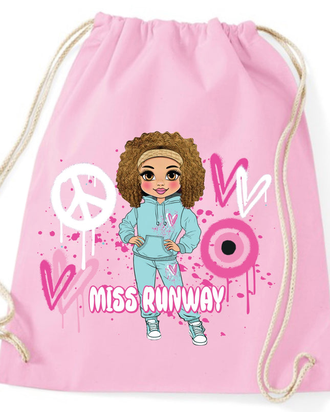 Miss Runway Doll Pink Heart Design Drawstring Bag