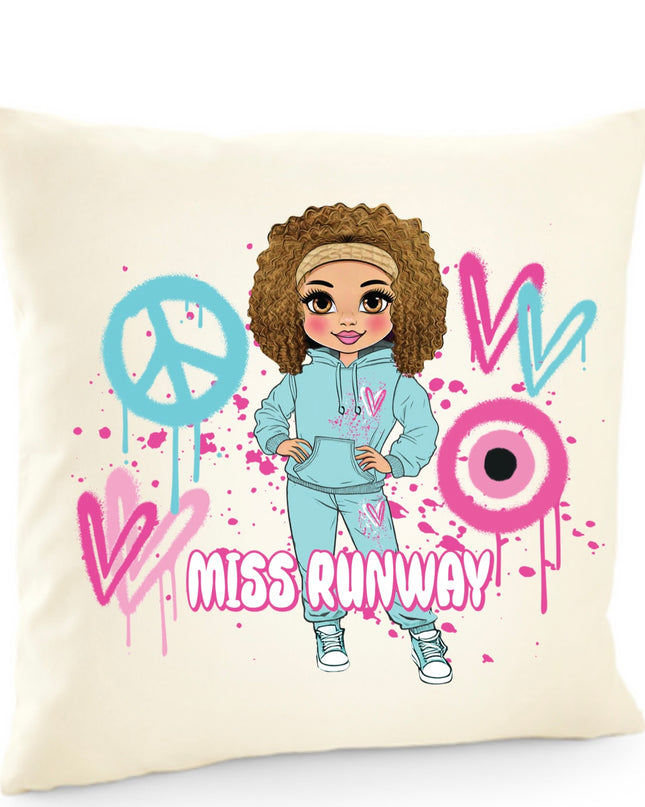 Miss Runway Doll Pink/Green Heart Design Cushion