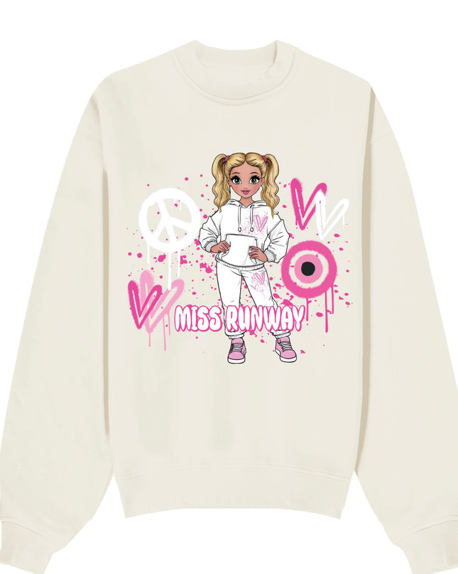 Miss Runway Doll Sweatshirt Pink Heart Design