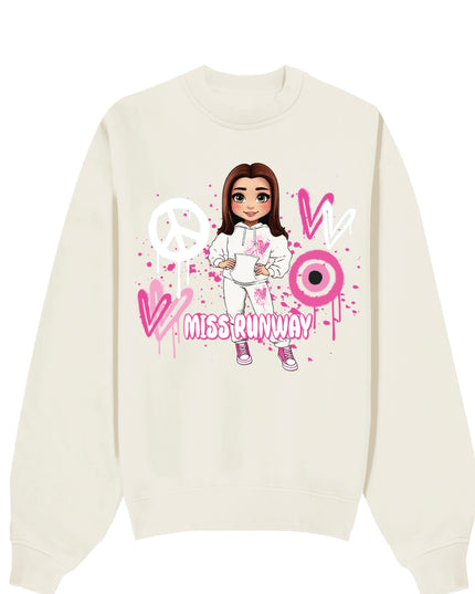 Miss Runway Doll Sweatshirt Pink Heart Design