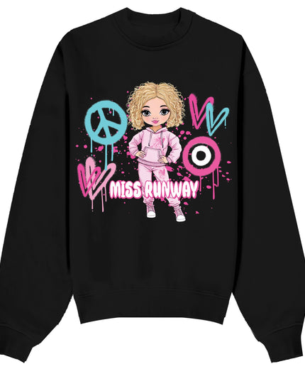 Miss Runway Doll Sweatshirt Pink/Green Heart Design