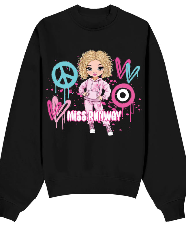Miss Runway Doll Sweatshirt Pink/Green Heart Design