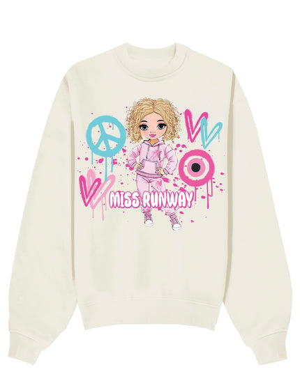 Miss Runway Doll Sweatshirt Pink/Green Heart Design