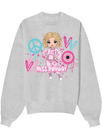 Miss Runway Doll Sweatshirt Pink/Green Heart Design