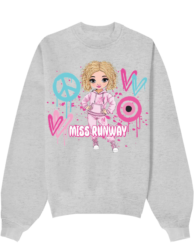 Miss Runway Doll Sweatshirt Pink/Green Heart Design