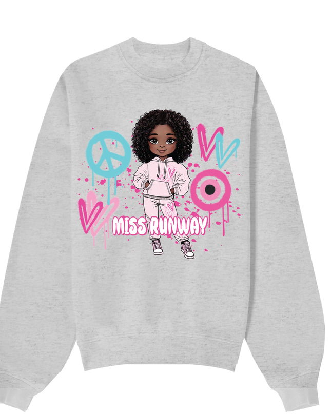 Miss Runway Doll Sweatshirt Pink/Green Heart Design