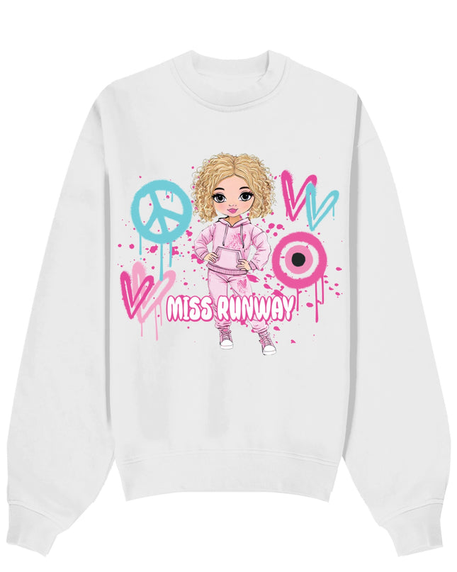 Miss Runway Doll Sweatshirt Pink/Green Heart Design
