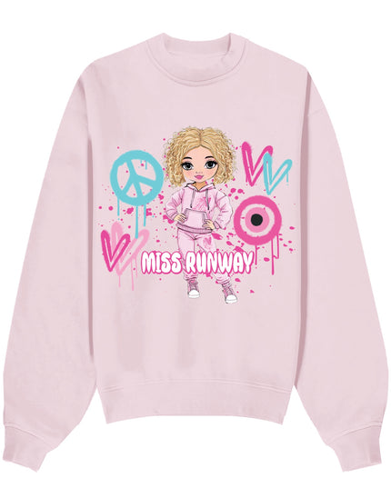 Miss Runway Doll Sweatshirt Pink/Green Heart Design