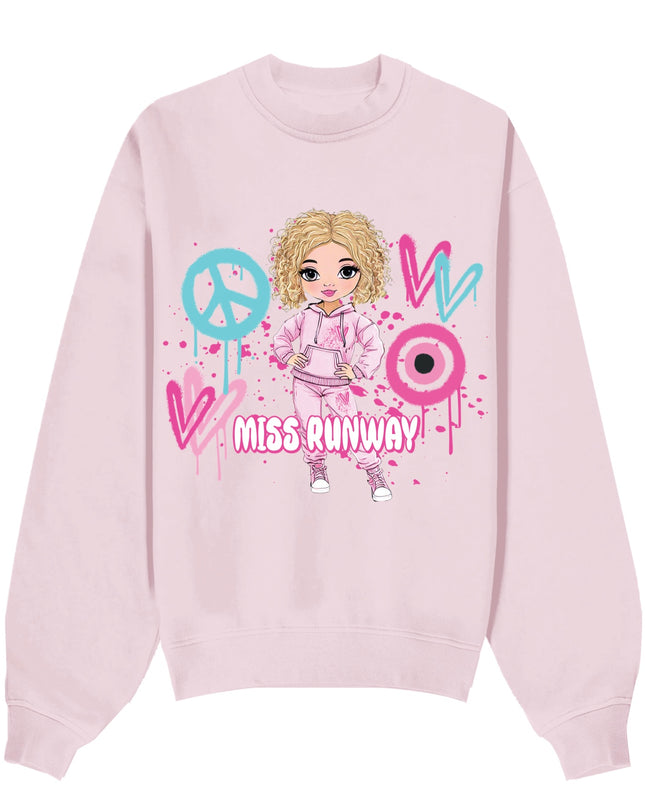 Miss Runway Doll Sweatshirt Pink/Green Heart Design