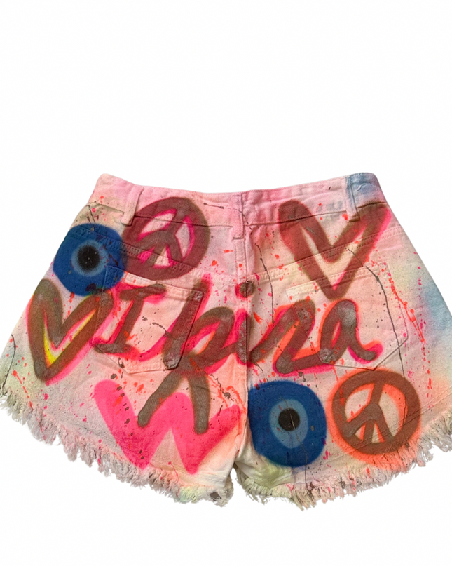 Ibiza Spray Painted Denim Shorts Adults