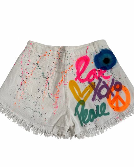 Peace, Love, XOXO Spray Painted Denim Shorts Adults