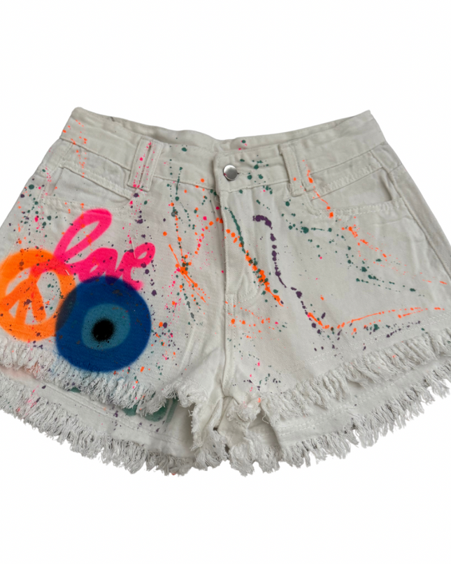 Peace, Love, XOXO Spray Painted Denim Shorts Adults