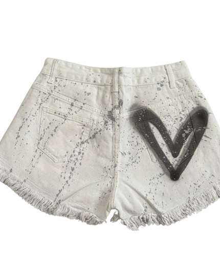 Grey Heart Spray Painted Denim Shorts Adults