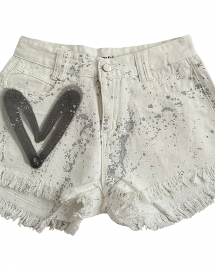 Grey Heart Spray Painted Denim Shorts Adults
