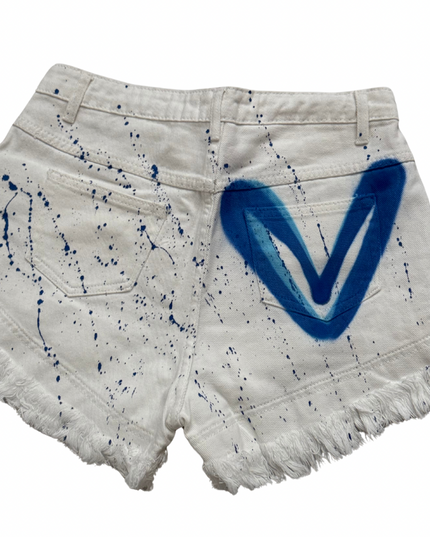 Blue Heart Spray Painted Denim Shorts Adults