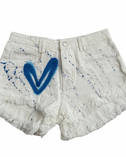 Blue Heart Spray Painted Denim Shorts Adults