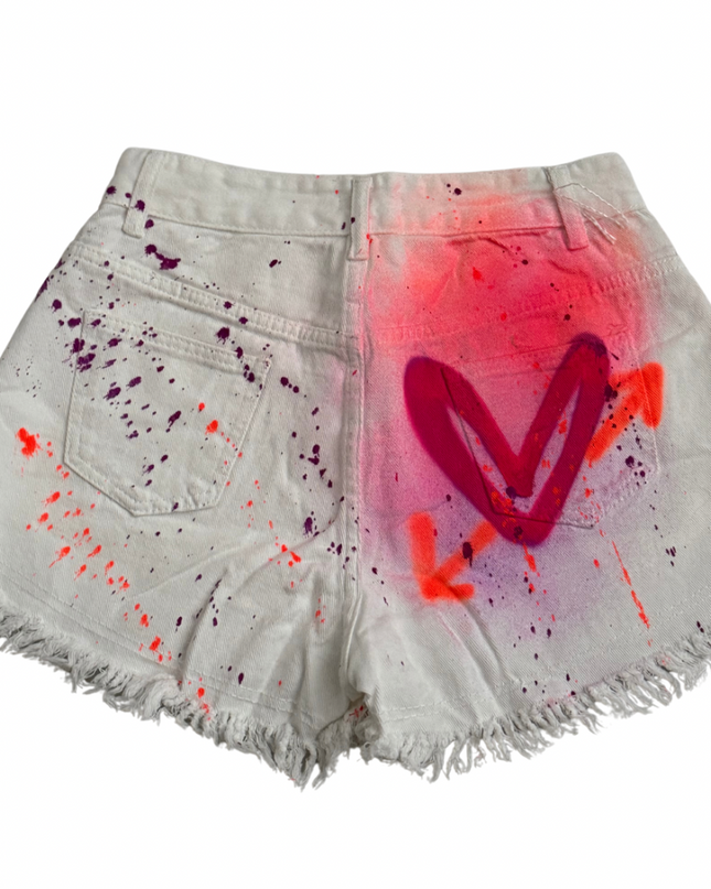 Arrow Heart Spray Painted Denim Shorts Adults