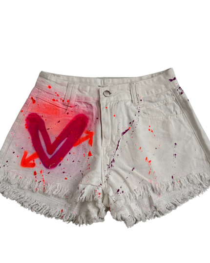 Arrow Heart Spray Painted Denim Shorts Adults