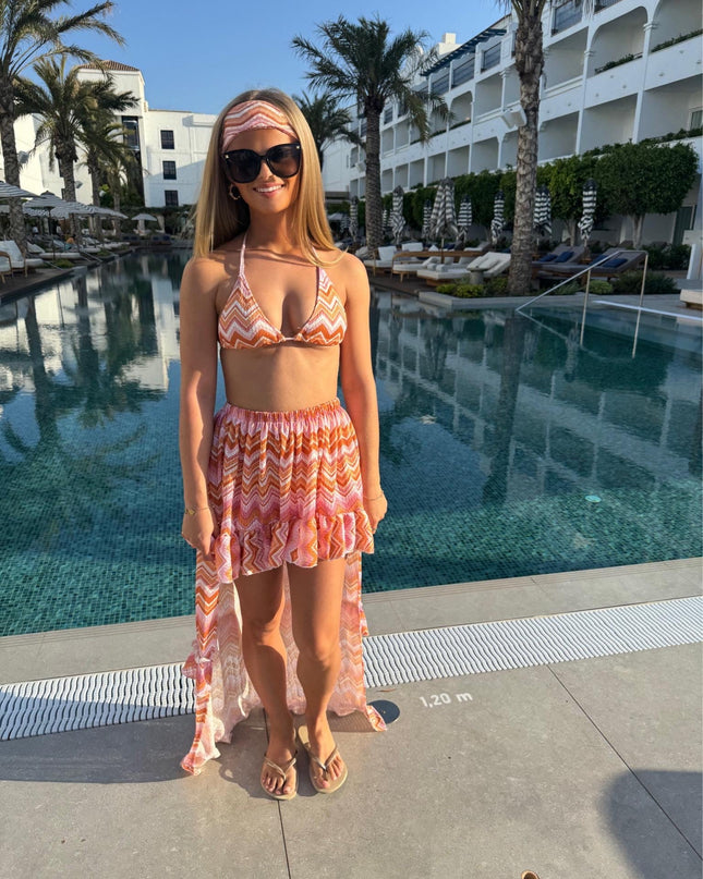 Pink & Orange Zig Zag Hi-Low Beach Skirt