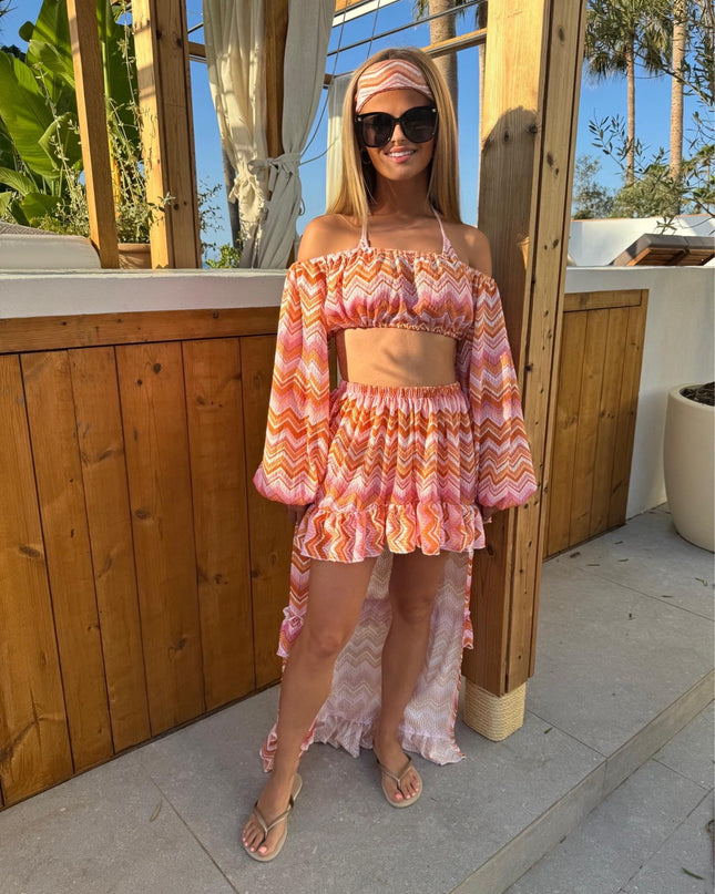Pink & Orange Zig Zag Hi-Low Beach Skirt