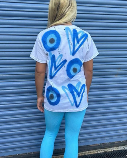 Blue Heart Evil Eye Spray Painted T-shirt Kids