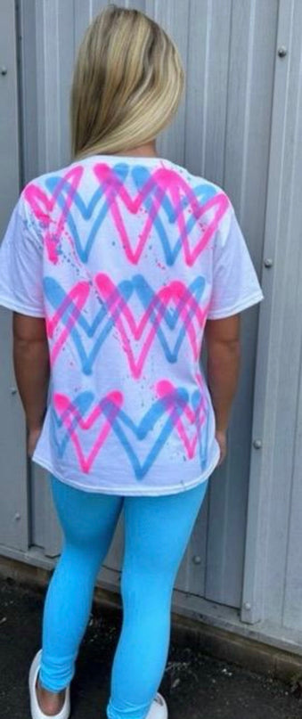 Neon Pink/Blue Hearts Spray Painted T-shirt Kids