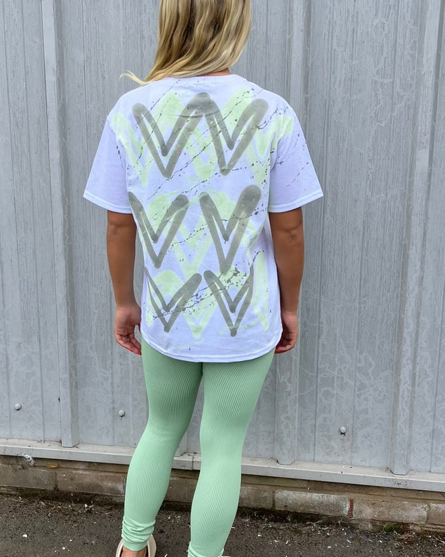 Sage Green Hearts Spray Painted T-shirt Adult