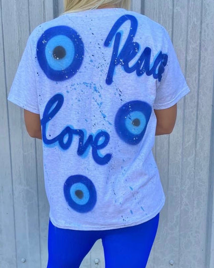 Peace, Love, Evil Eye Spray Painted T-shirt Kids