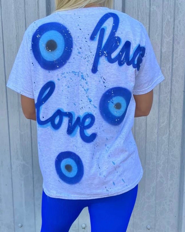 Peace, Love, Evil Eye Spray Painted T-shirt Kids