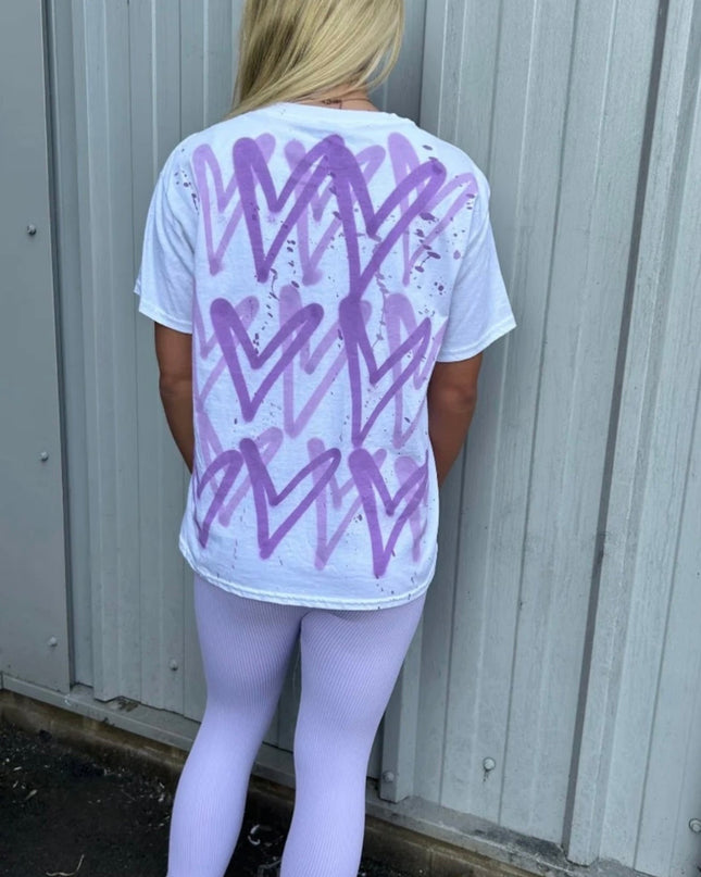Lilac Hearts Spray Painted T-shirt Adult