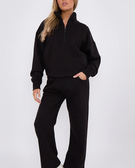1/2 Zip Top & Jogger Fleece Co-Ord Black