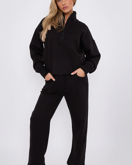 1/2 Zip Top & Jogger Fleece Co-Ord Black