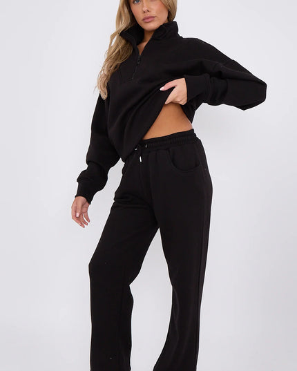 1/2 Zip Top & Jogger Fleece Co-Ord Black