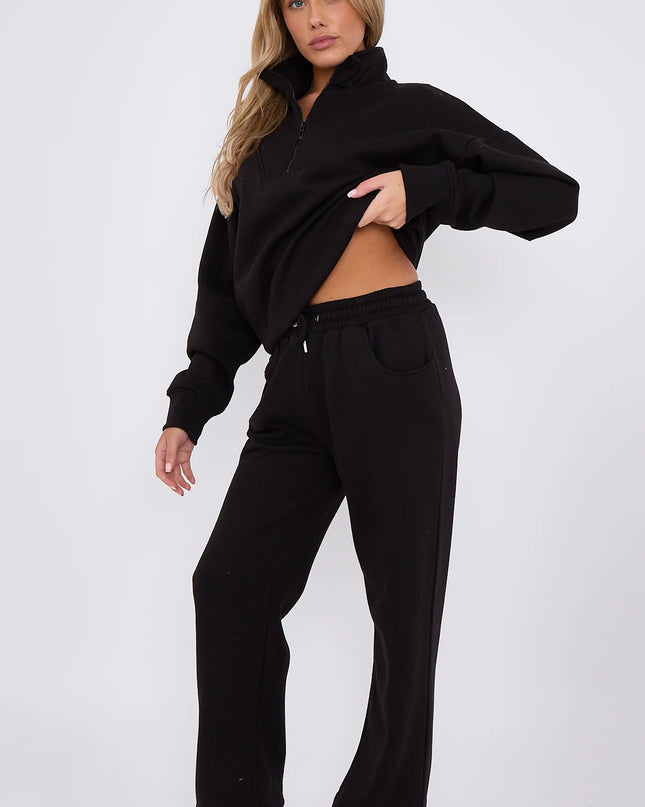 1/2 Zip Top & Jogger Fleece Co-Ord Black