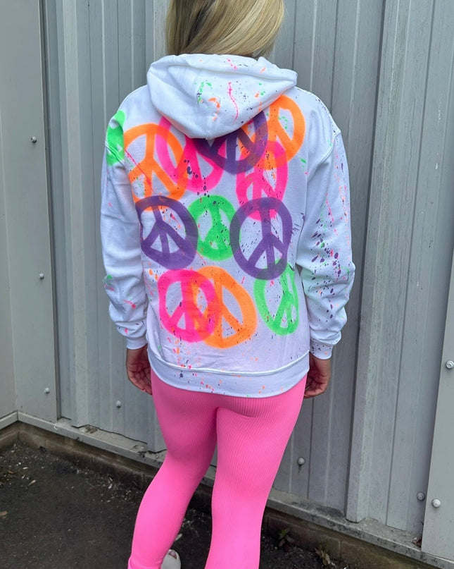 Multicoloured Peace Spray Painted Hoodie Adults