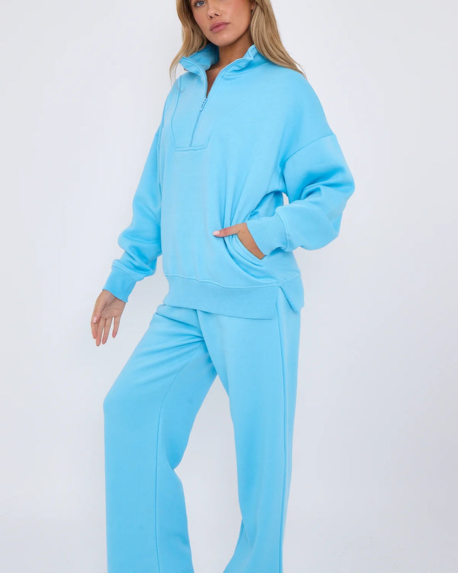 1/2 Zip Top & Jogger Fleece Co-Ord Blue