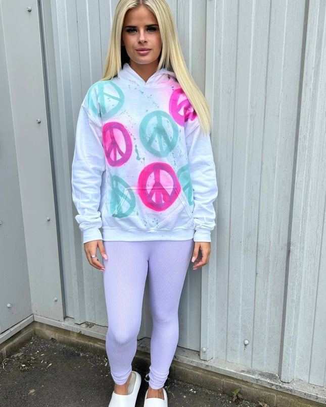 Purple Peace & Love Spray Painted Hoodie Adults
