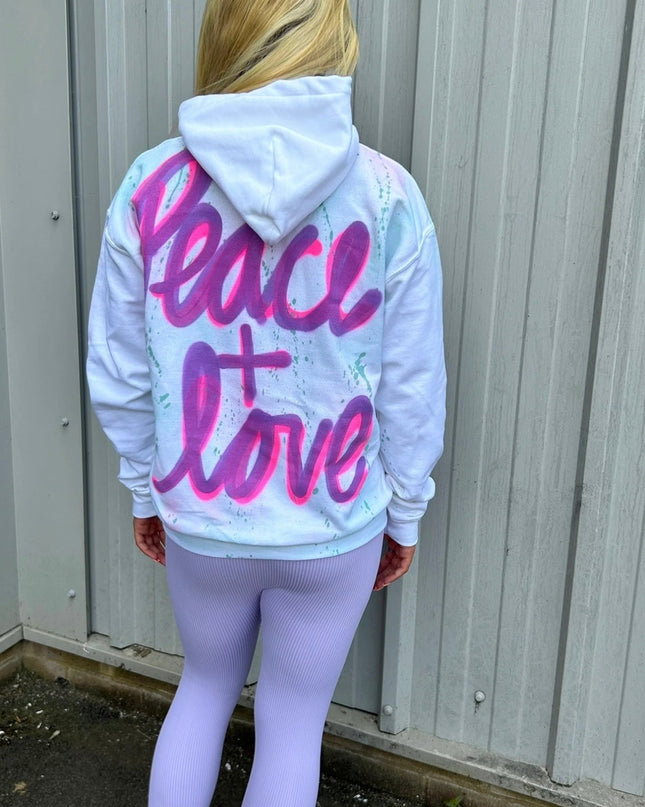 Purple Peace & Love Spray Painted Hoodie Adults