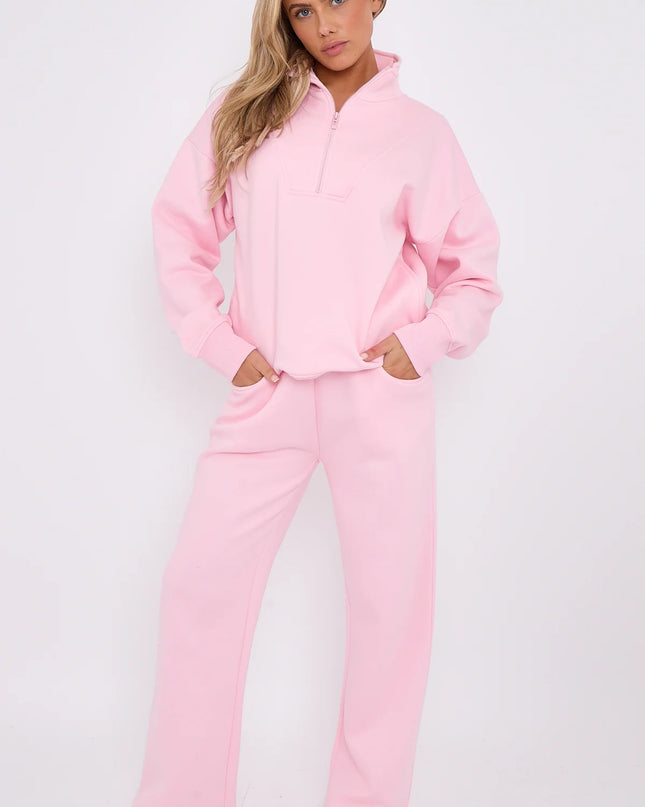 1/2 Zip Top & Jogger Fleece Co-Ord Pink