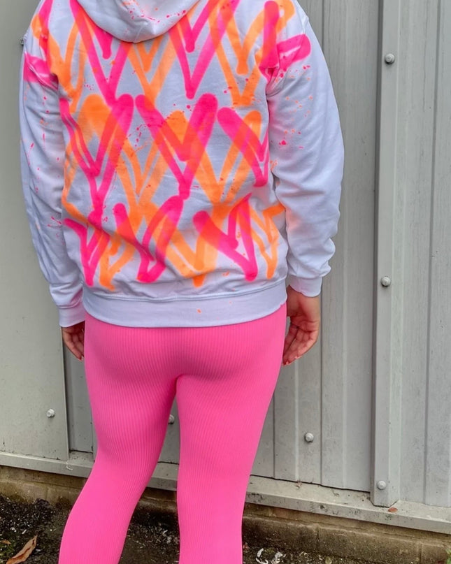 Neon Hearts Spray Painted Hoodie Adults