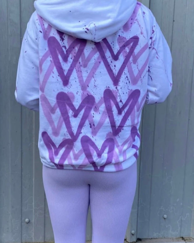 Lilac Hearts Spray Painted Hoodie Adults