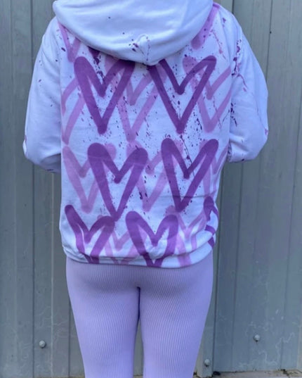 Lilac Hearts Spray Painted Hoodie Kids