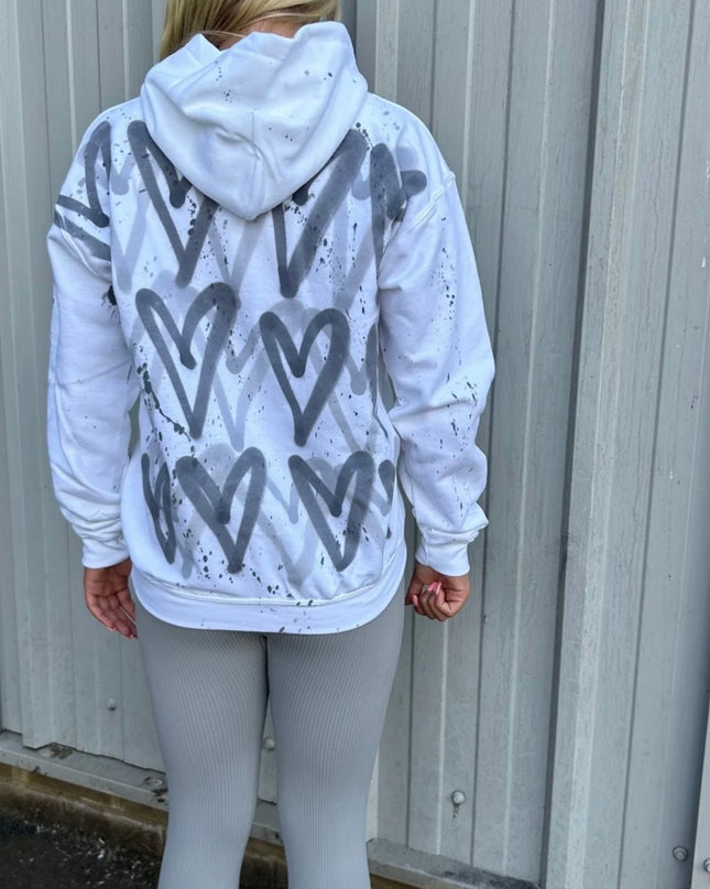 Grey Hearts Spray Painted Hoodie Adults