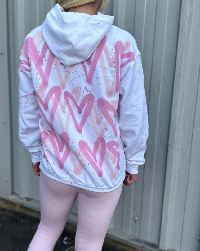 Pink Hearts Spray Painted Hoodie Adults