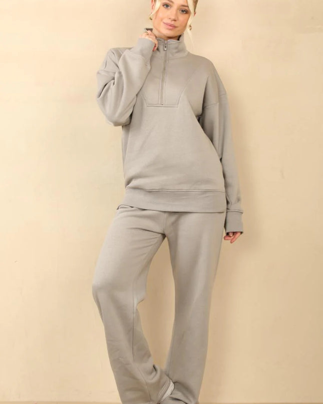 1/2 Zip Top & Jogger Fleece Co-Ord Dove Grey