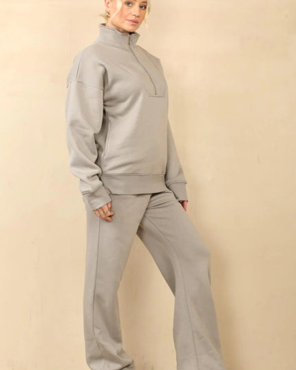 1/2 Zip Top & Jogger Fleece Co-Ord Dove Grey