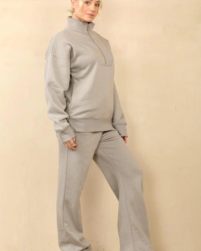 1/2 Zip Top & Jogger Fleece Co-Ord Dove Grey