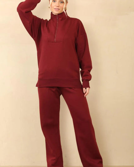 1/2 Zip Top & Jogger Fleece Co-Ord Burgundy